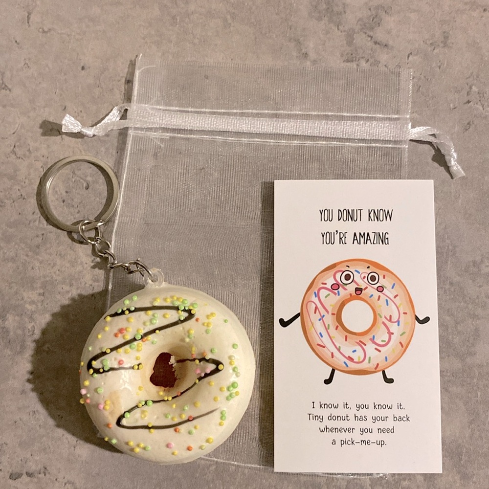 White Chocolate Sprinkle Donut Squishy Keychain
